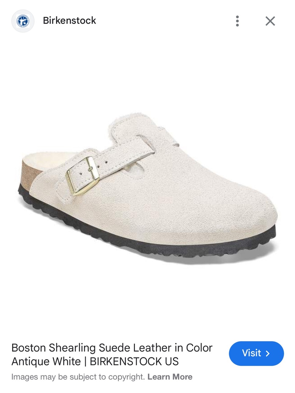 Birkenstock Boston Shearling Suede Clog in Antique White